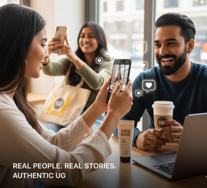 User-generated content marketing showing real creators producing authentic brand content